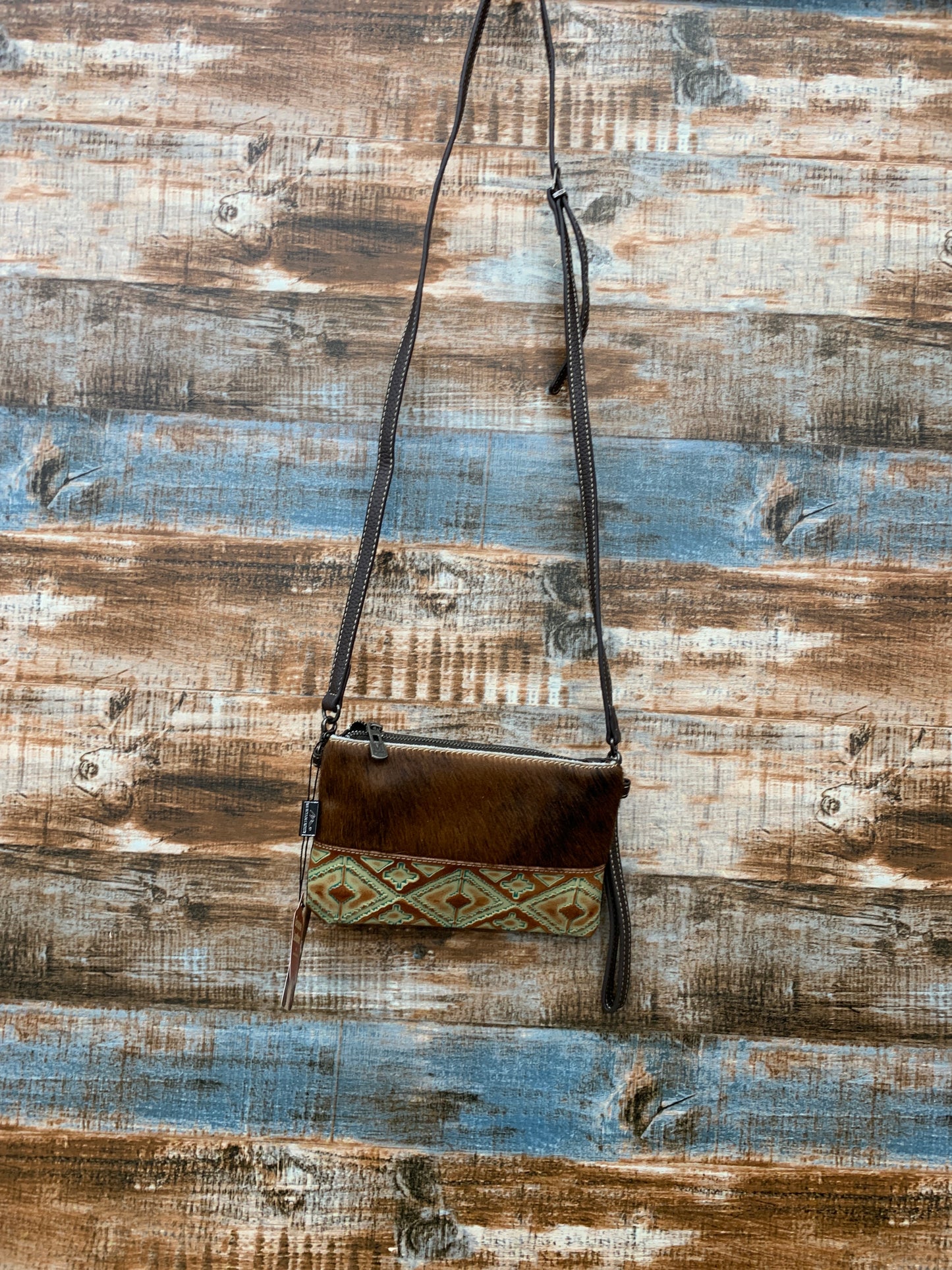 Montana West hair-on leather clutch/crossbody