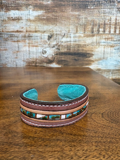 Mosaic Turquoise Leather Cuff