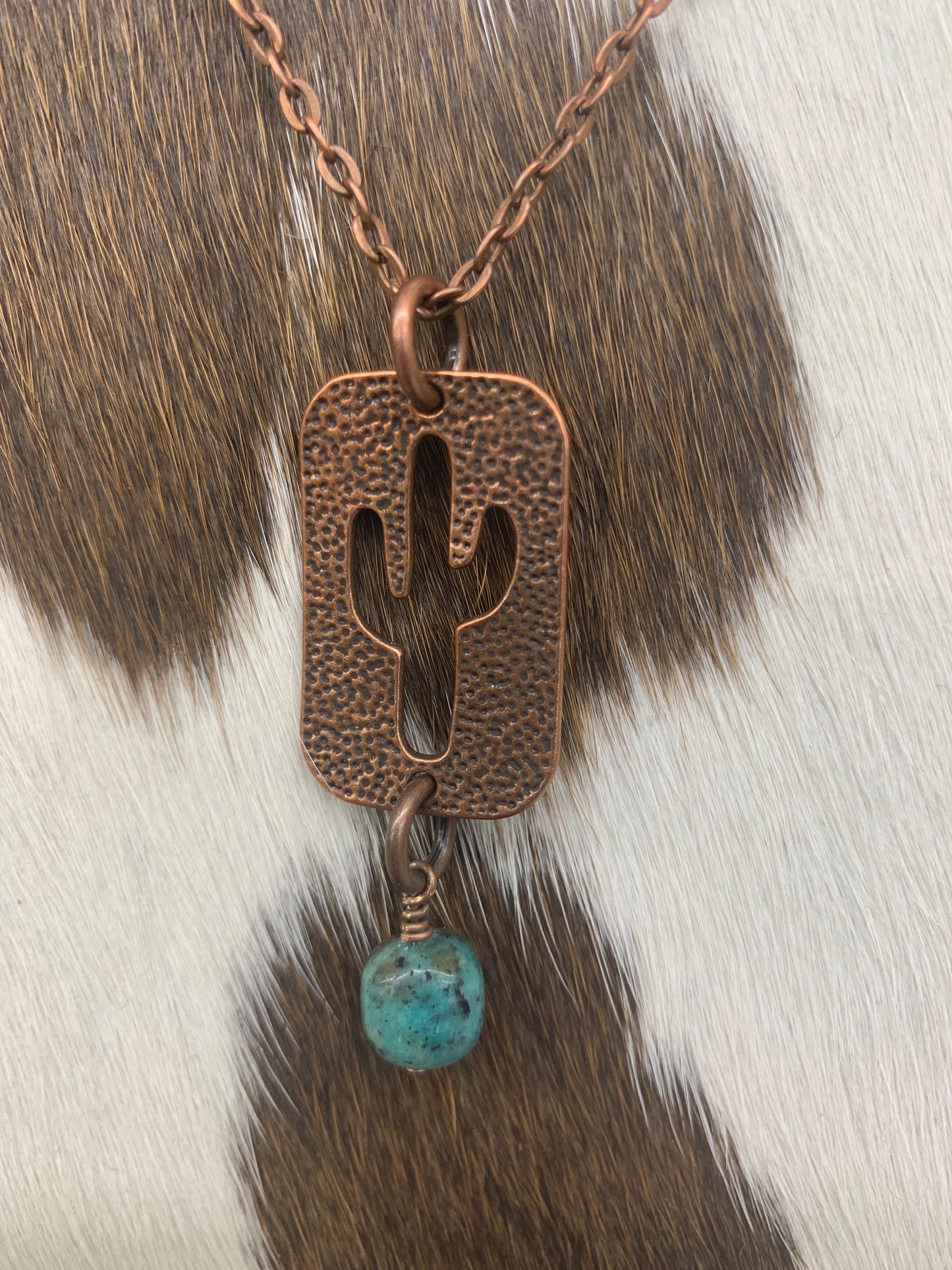 Copper Cactus Necklace w/ Turquoise Stone