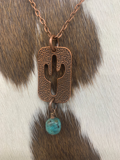 Copper Cactus Necklace w/ Turquoise Stone