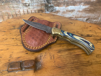 Ocean Wave Damascus Folding Knife