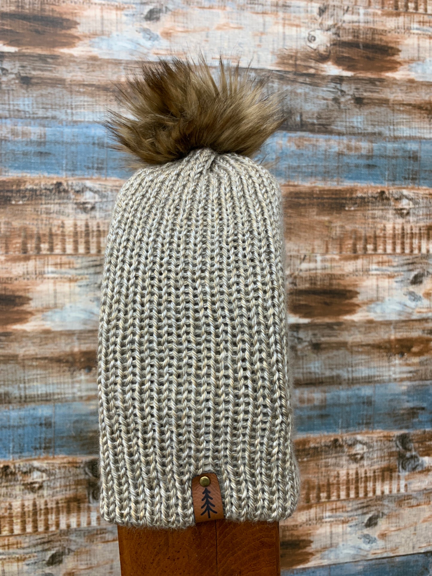 Knit Toque With Fur Pom Pom