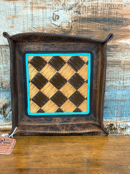 Turquoise Tooled Leather Tray