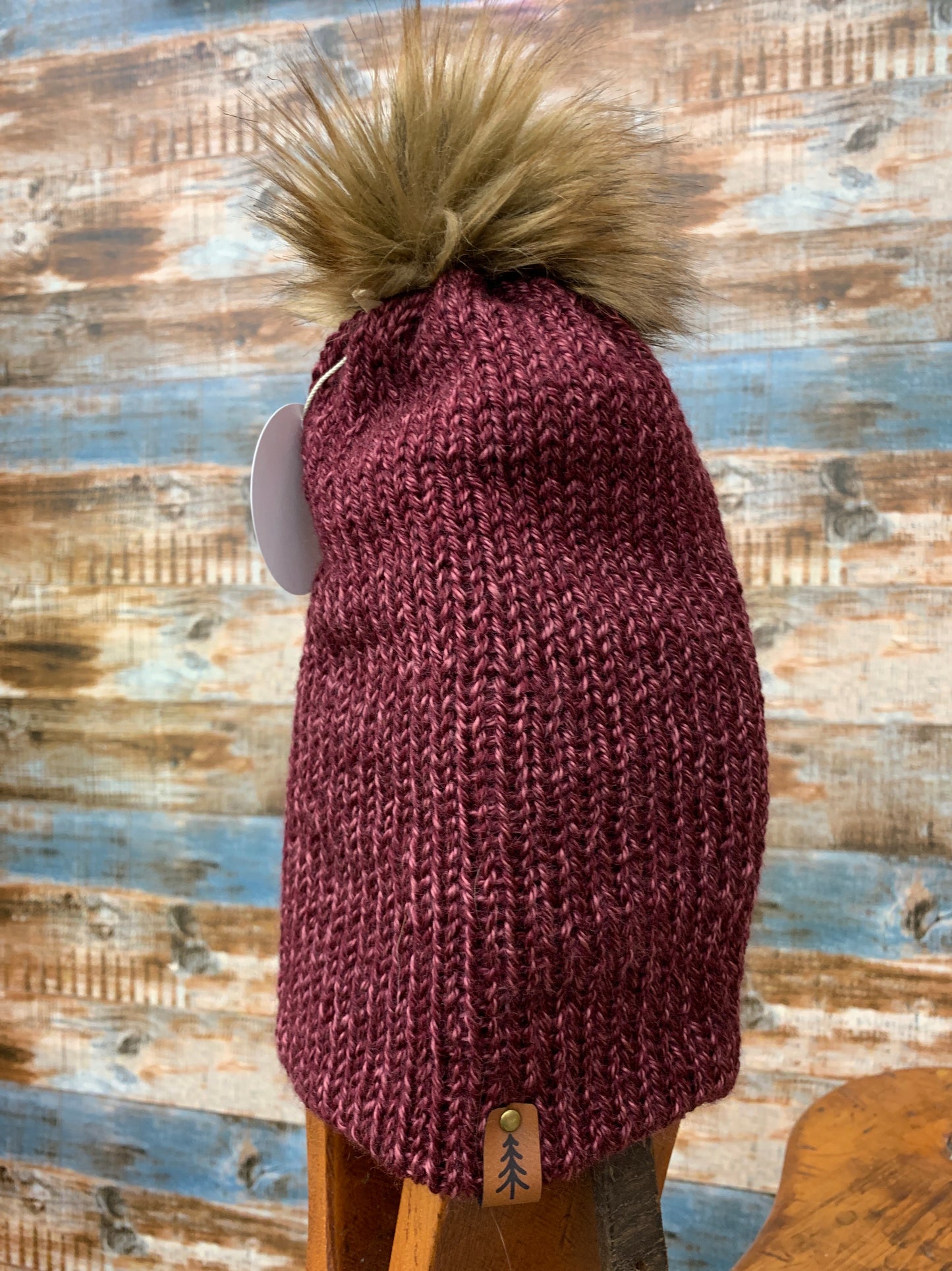 Knit Toque With Fur Pom Pom