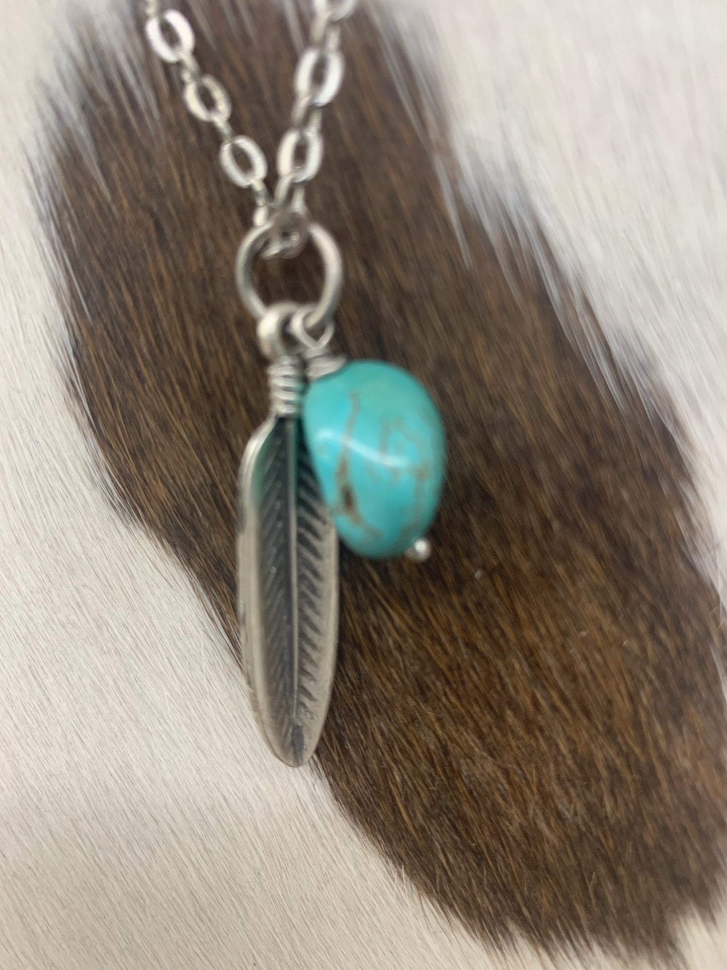 Feather Necklace w/ Turquoise Stone