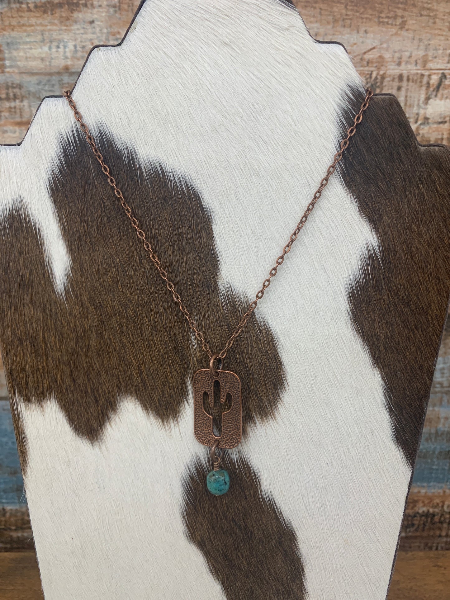 Copper Cactus Necklace w/ Turquoise Stone