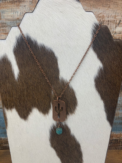 Copper Cactus Necklace w/ Turquoise Stone