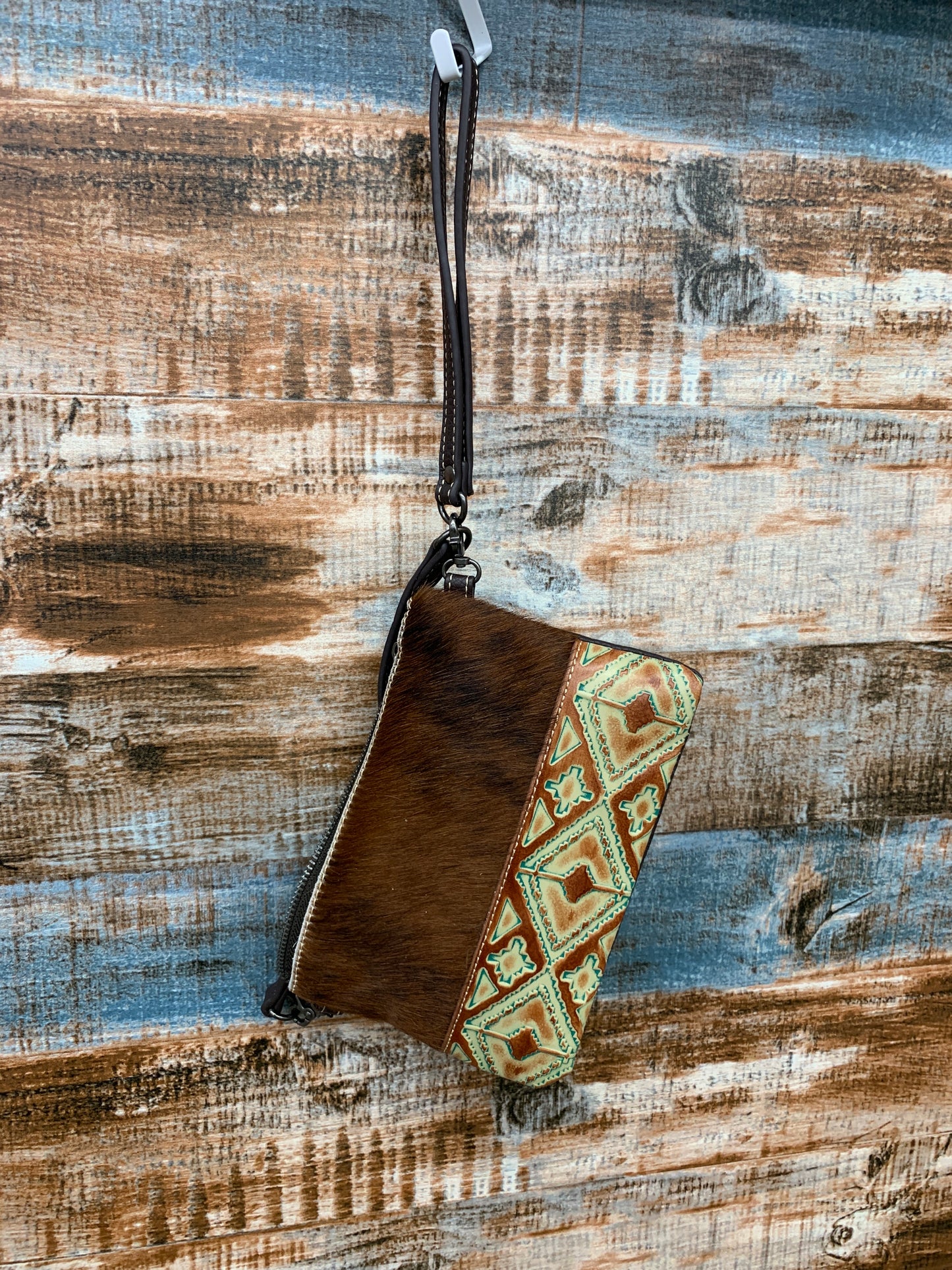 Montana West hair-on leather clutch/crossbody