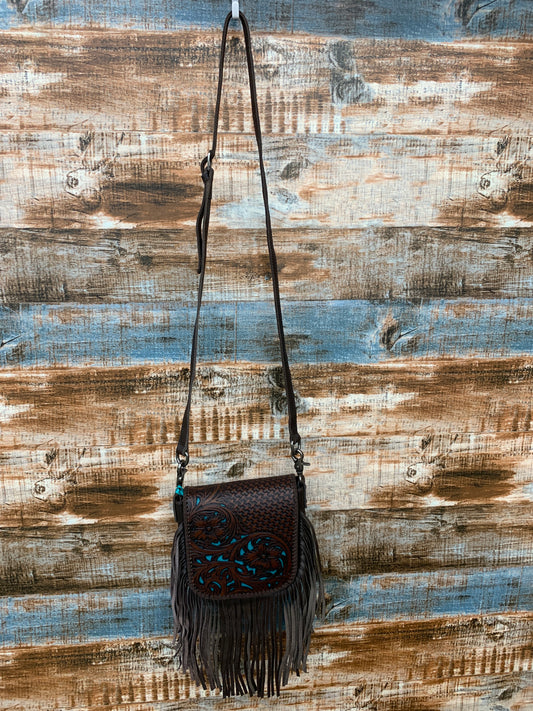 Montana West leather tooled collection fringe cross body