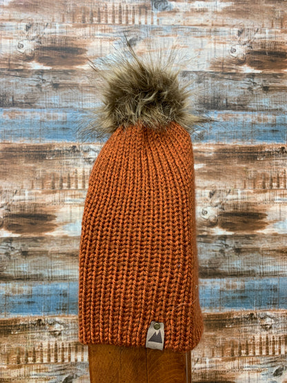 Knit Toque With Fur Pom Pom