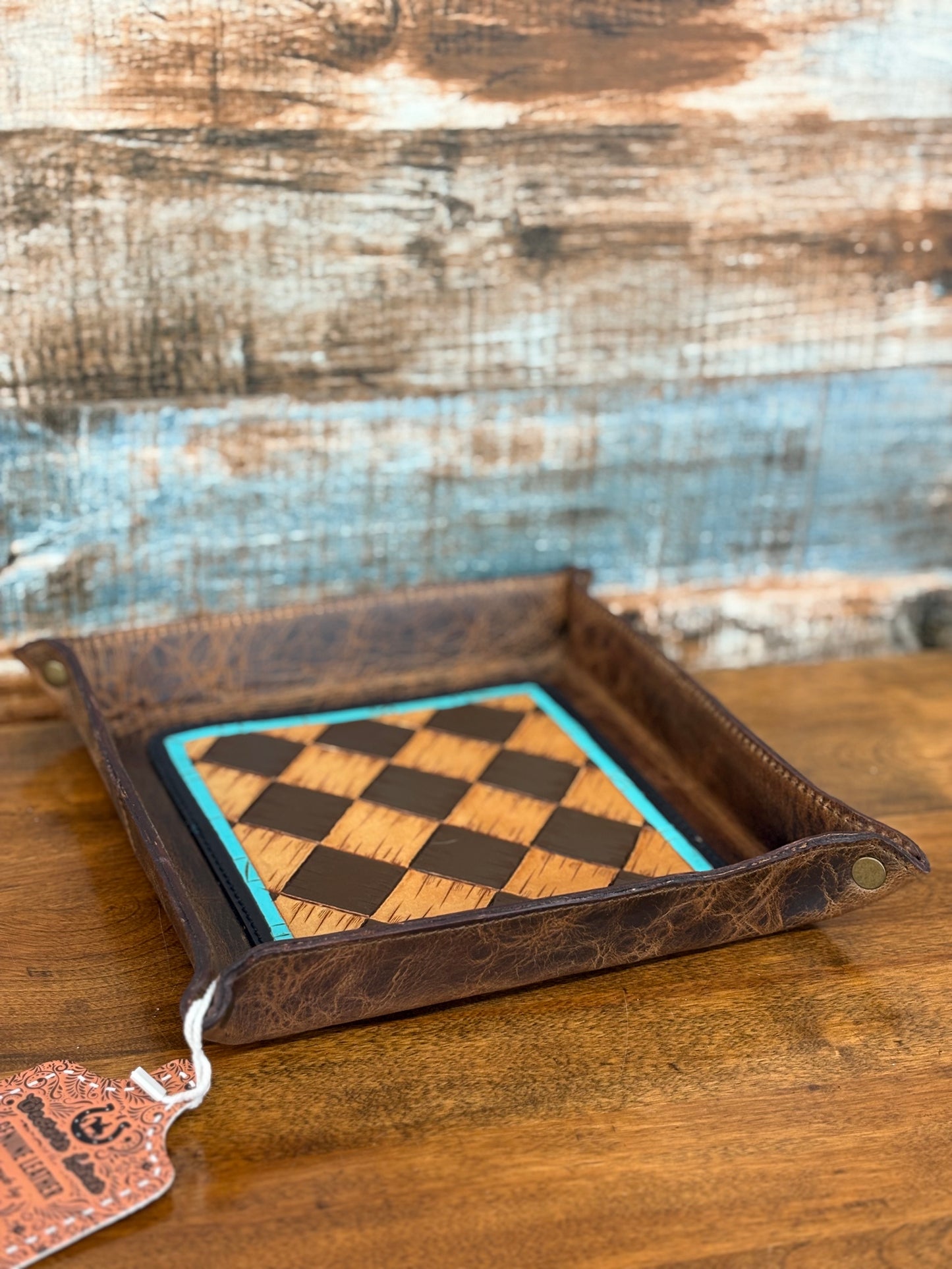 Turquoise Tooled Leather Tray