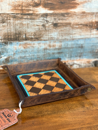 Turquoise Tooled Leather Tray