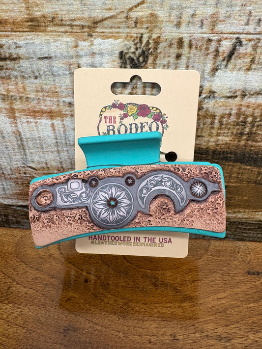 Turquoise Hair clip W/ Tooled Bit