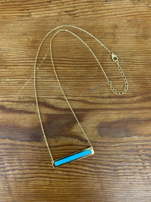 14K Gold Plated Turquoise Bar Necklace 16”