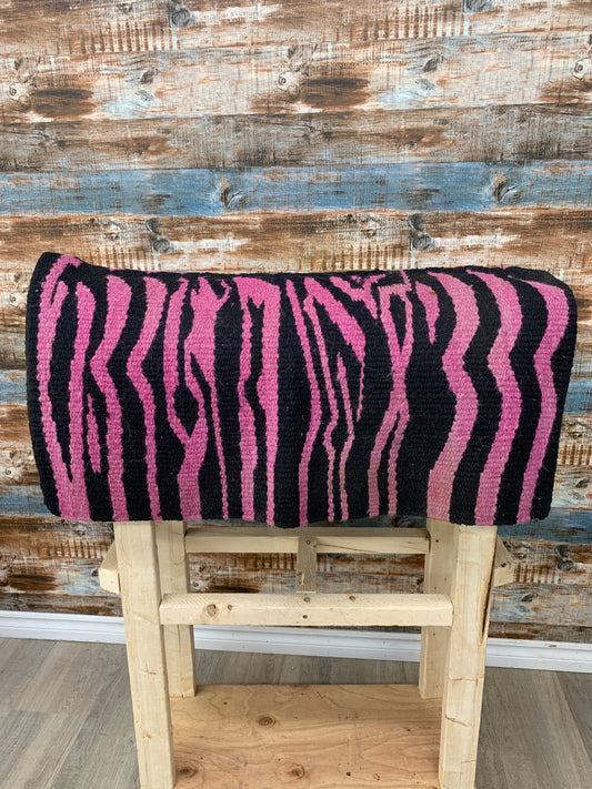 Used Tough 1 Wool/Cotton Black Pink Hand Woven Saddle Blanket