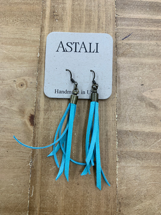 Mini Turquoise Leather Tassel Earrings