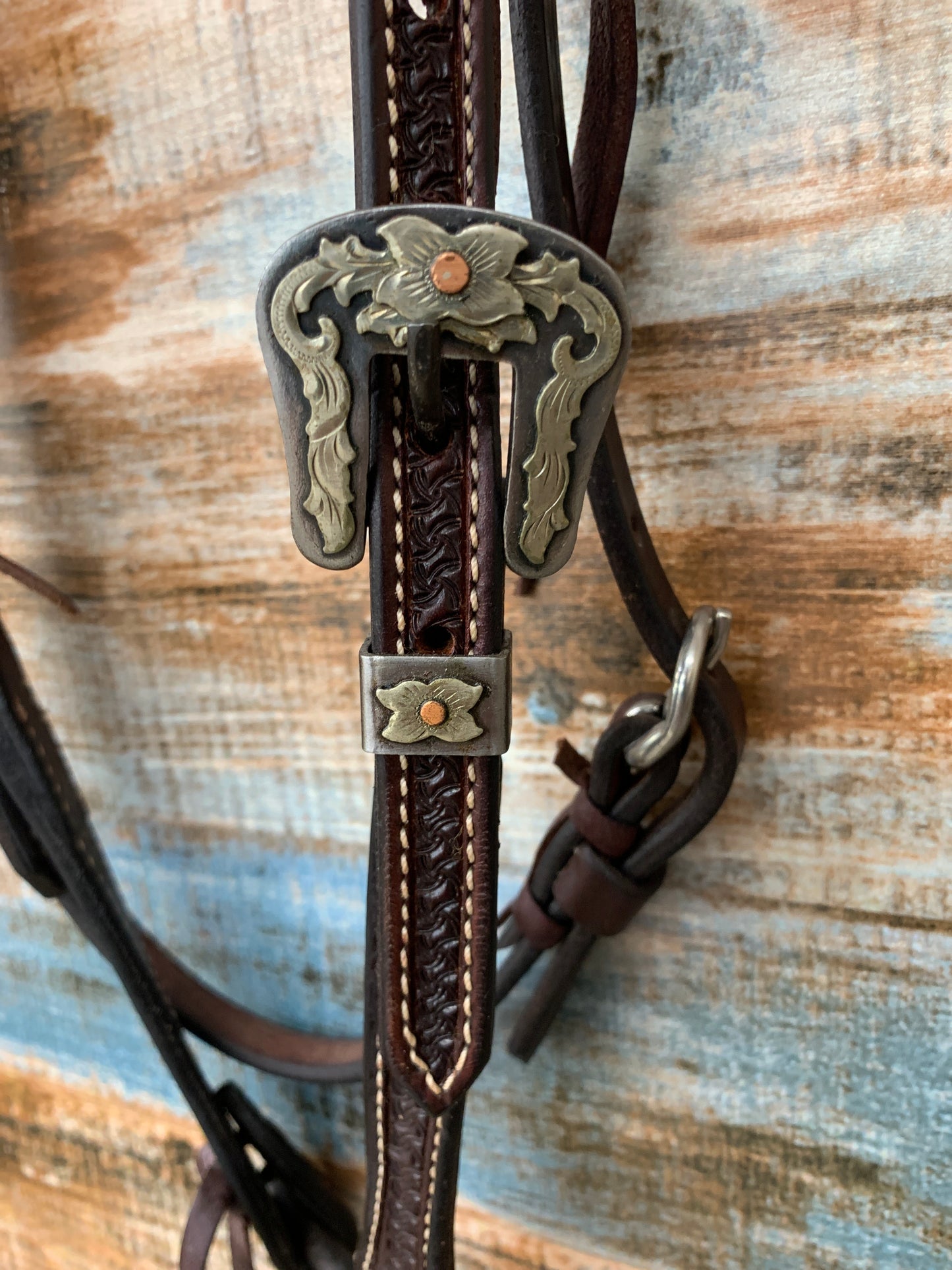 5/8”  Rosewood Spider Tooled Browband Headstall