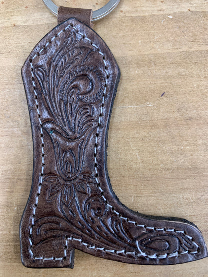 Tooled Leather Boot Keychain