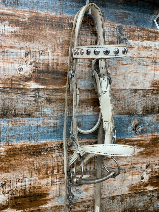 Used White Leather Headstall And Lead Line