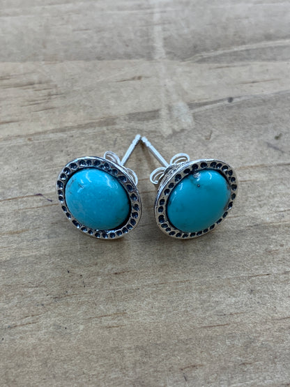 Oxidized Silver & Turquoise Stud Earrings