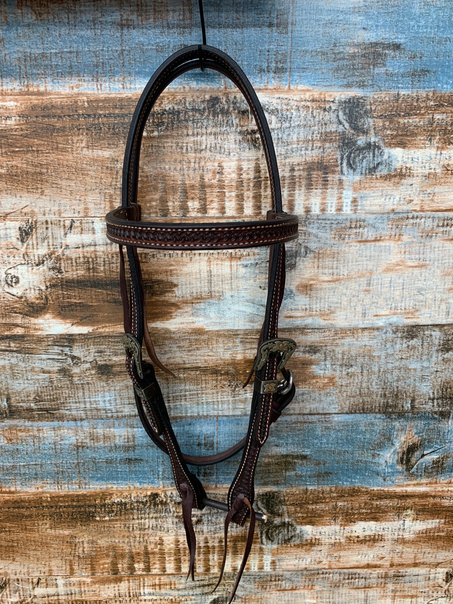 5/8”  Rosewood Spider Tooled Browband Headstall