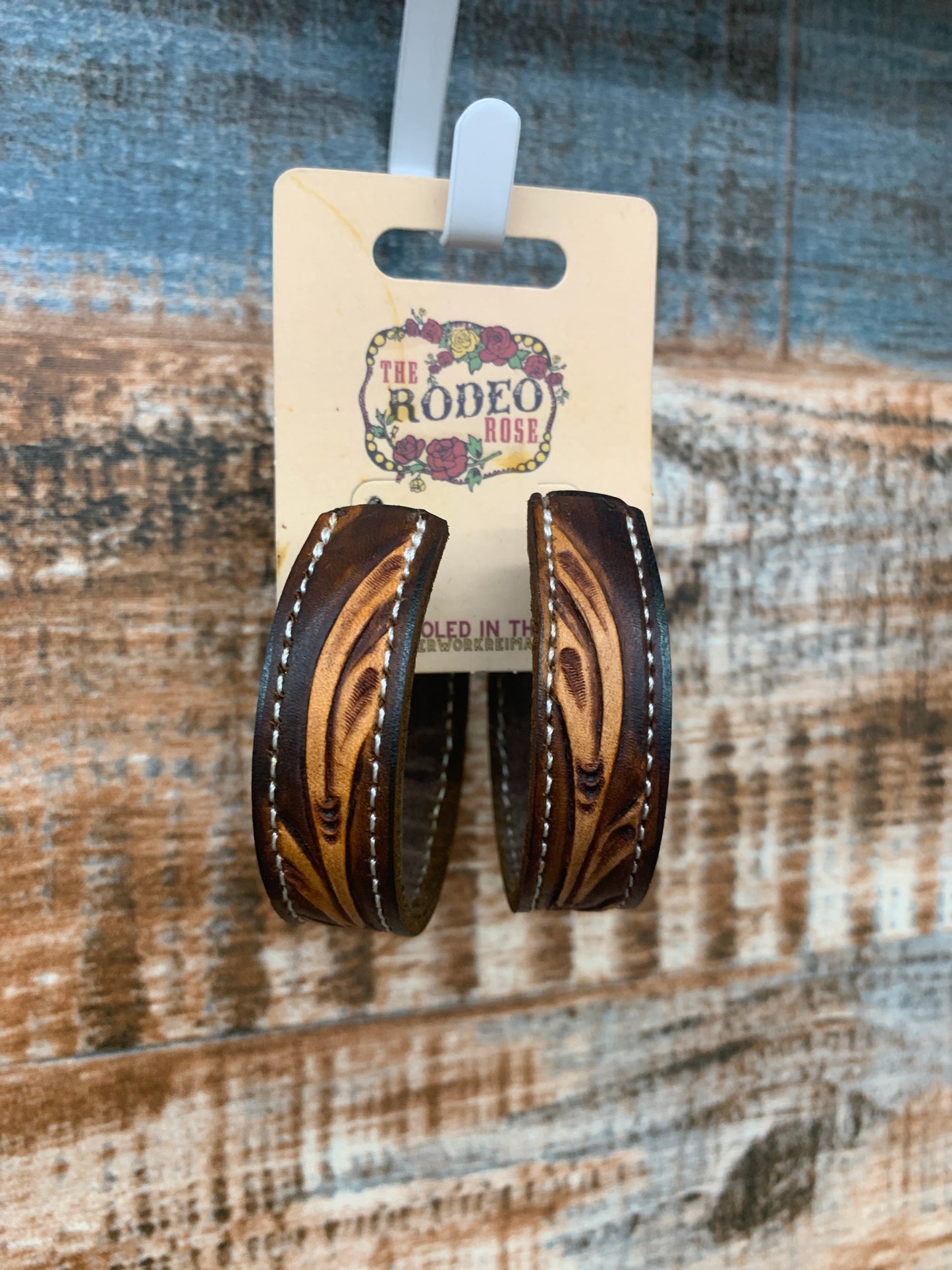 Hand Tooled Leather Hoop Earrings