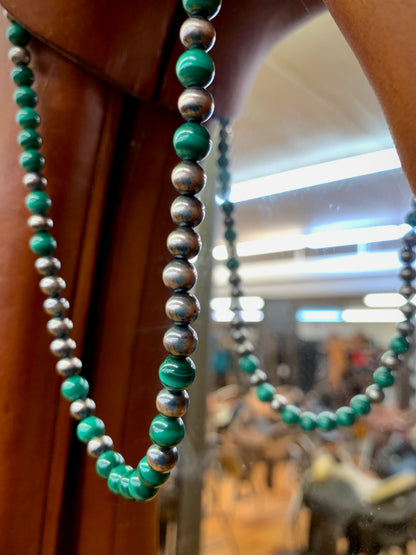 6mm Navajo Pearls with Green Malachite Necklace