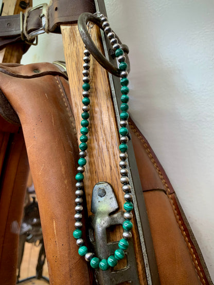 6mm Navajo Pearls with Green Malachite Necklace