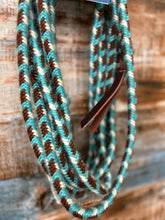 Load image into Gallery viewer, Mohair Mecate Rein- Turquoise/ Brown/ White
