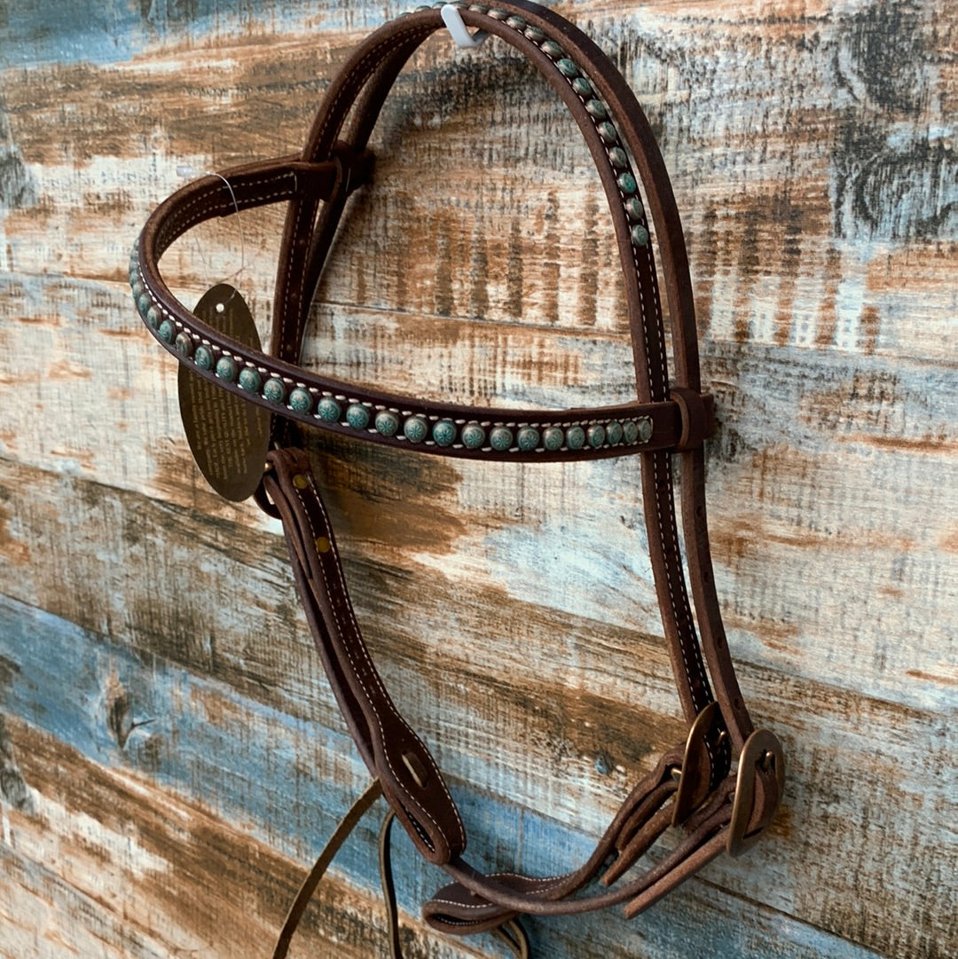 CPT Dark Browband Turquoise Patina Dots