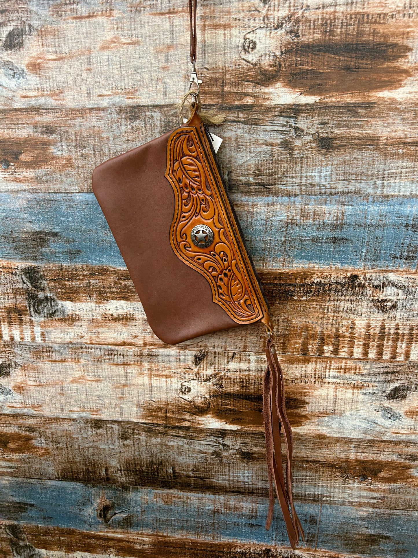 TC Leaf Tooled Clutch with Fringe