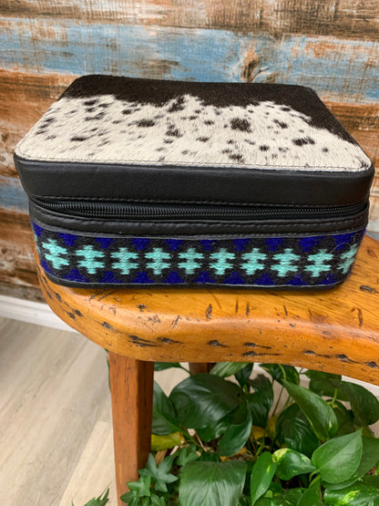 Large Cowhide Jewelry Box with Woven Saddle Pad Trim