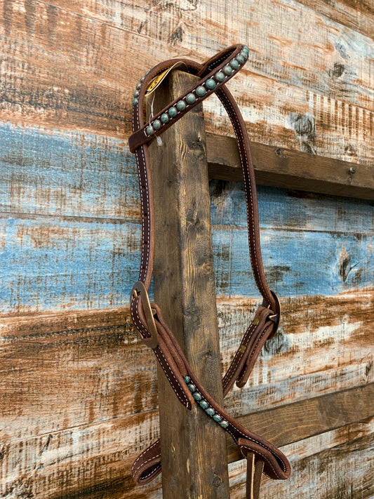 CPT One Ear Turquoise&Patina Headstall With Stitching