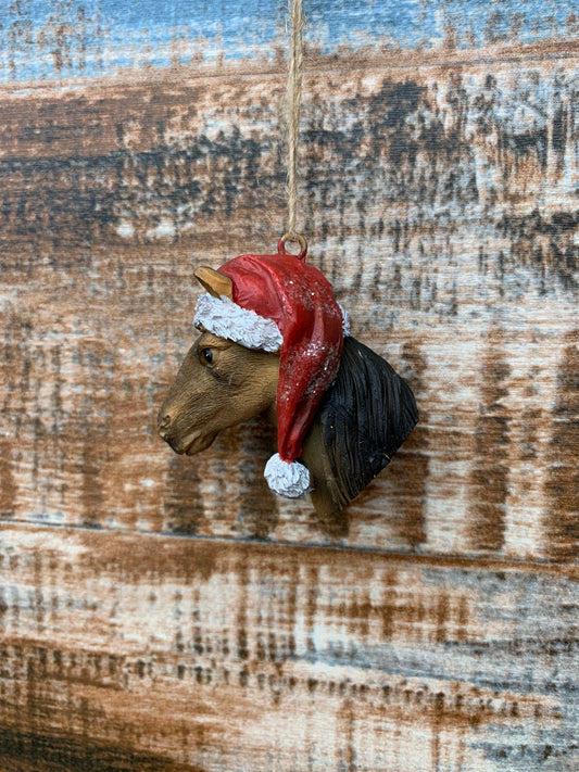 Horse With Santa Hat Ornament