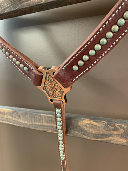 CPT Dark Breast Collar With Turquoise Patina Dots