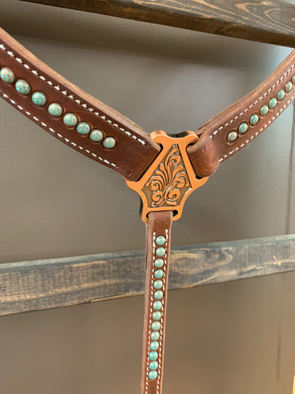 CPT Heavy Oil Breast Collar With Turquoise Patina Dots