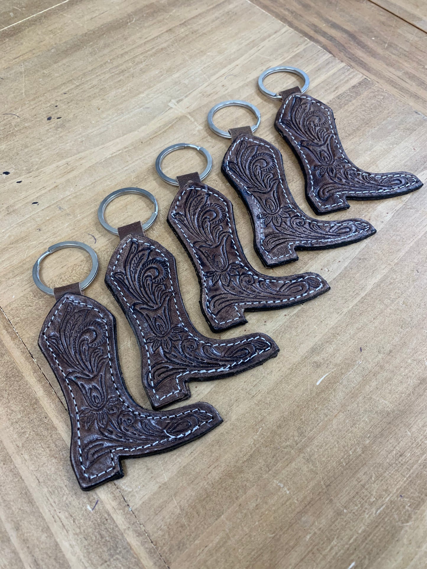 Tooled Leather Boot Keychain