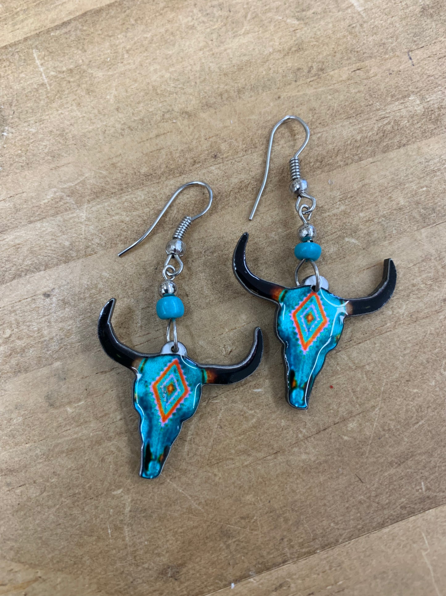 Turquoise Longhorn Aztec Earrings