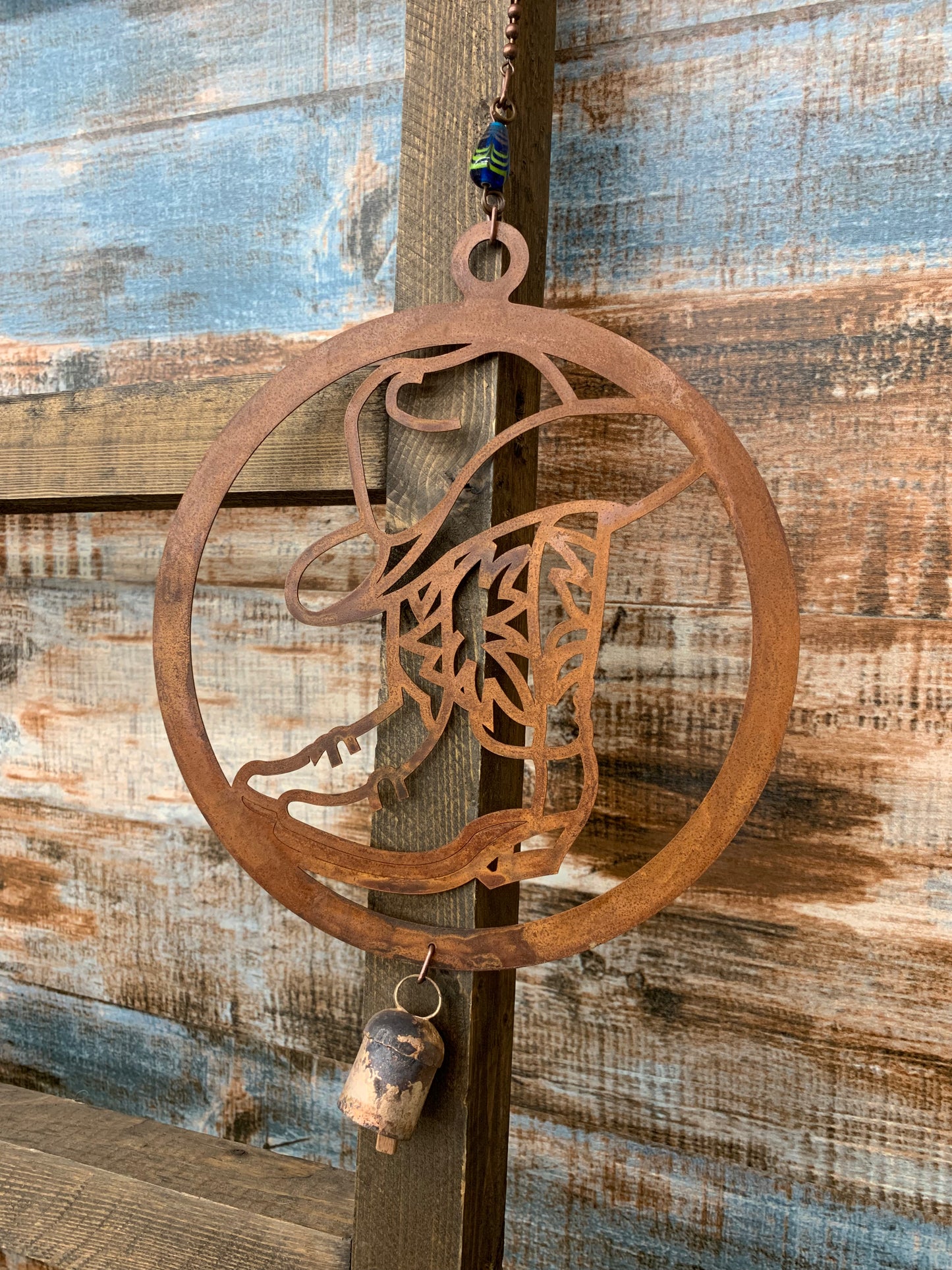 Rustic Metal Cowboy Boot Garden Chime