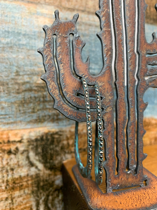 Turquoise Patina Rhinestone Hoop Earrings