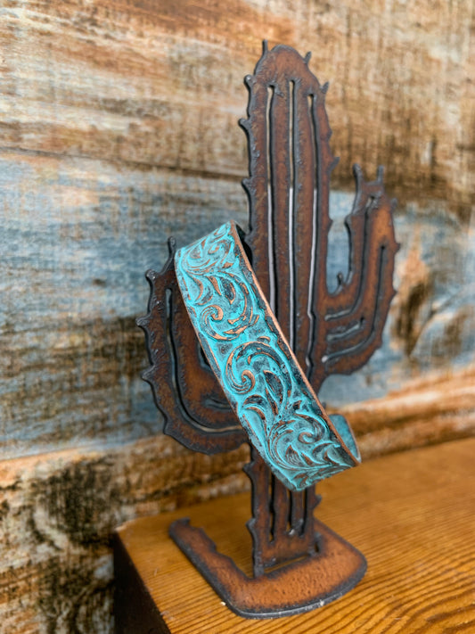 Turquoise Patina Tooled Cuff Bracelet