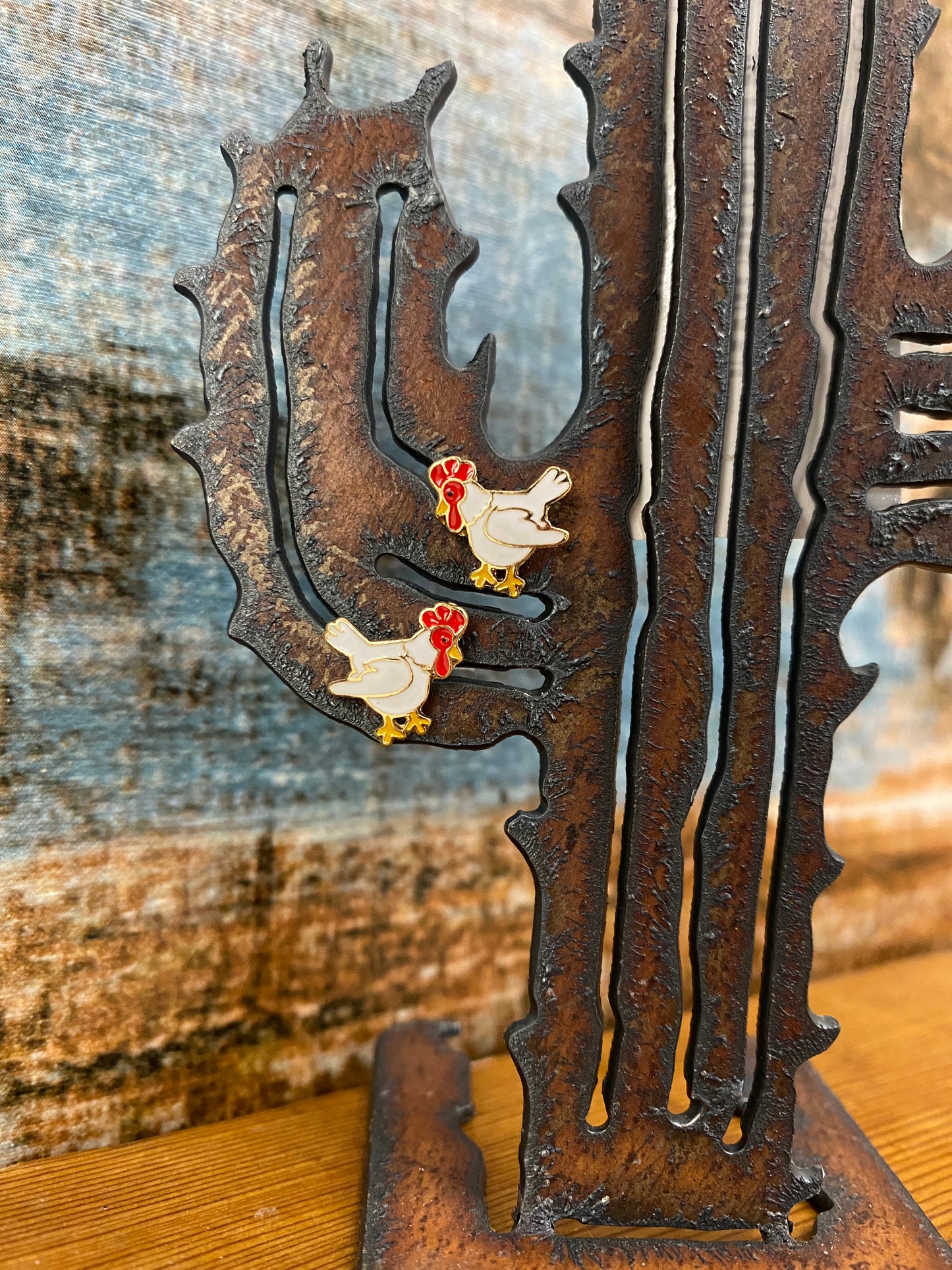 Enamel Chicken Earrings
