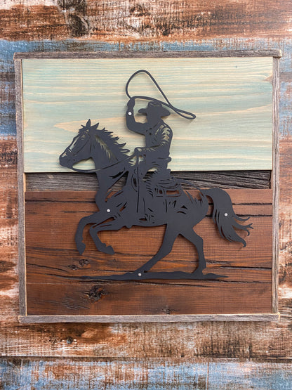 Rustic Roping Cowboy Metal Art