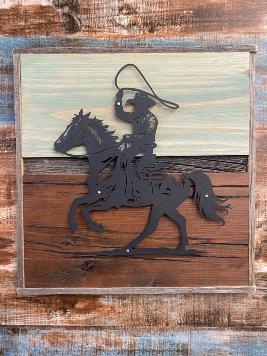 Rustic Roping Cowboy Metal Art