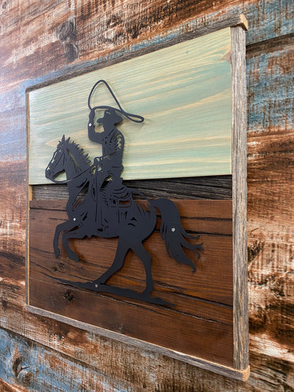 Rustic Roping Cowboy Metal Art
