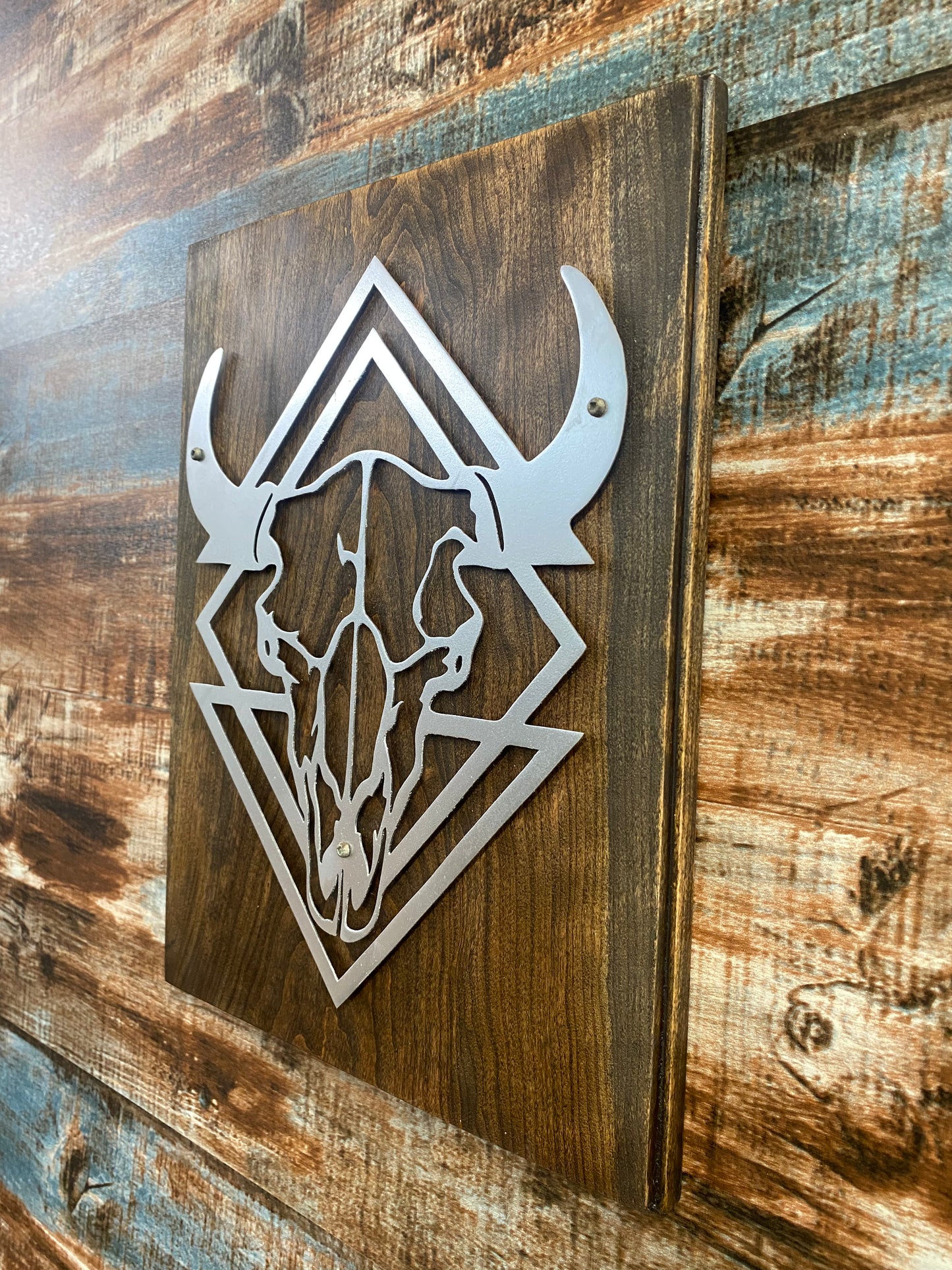 Rustic Geometric Skull Metal Art