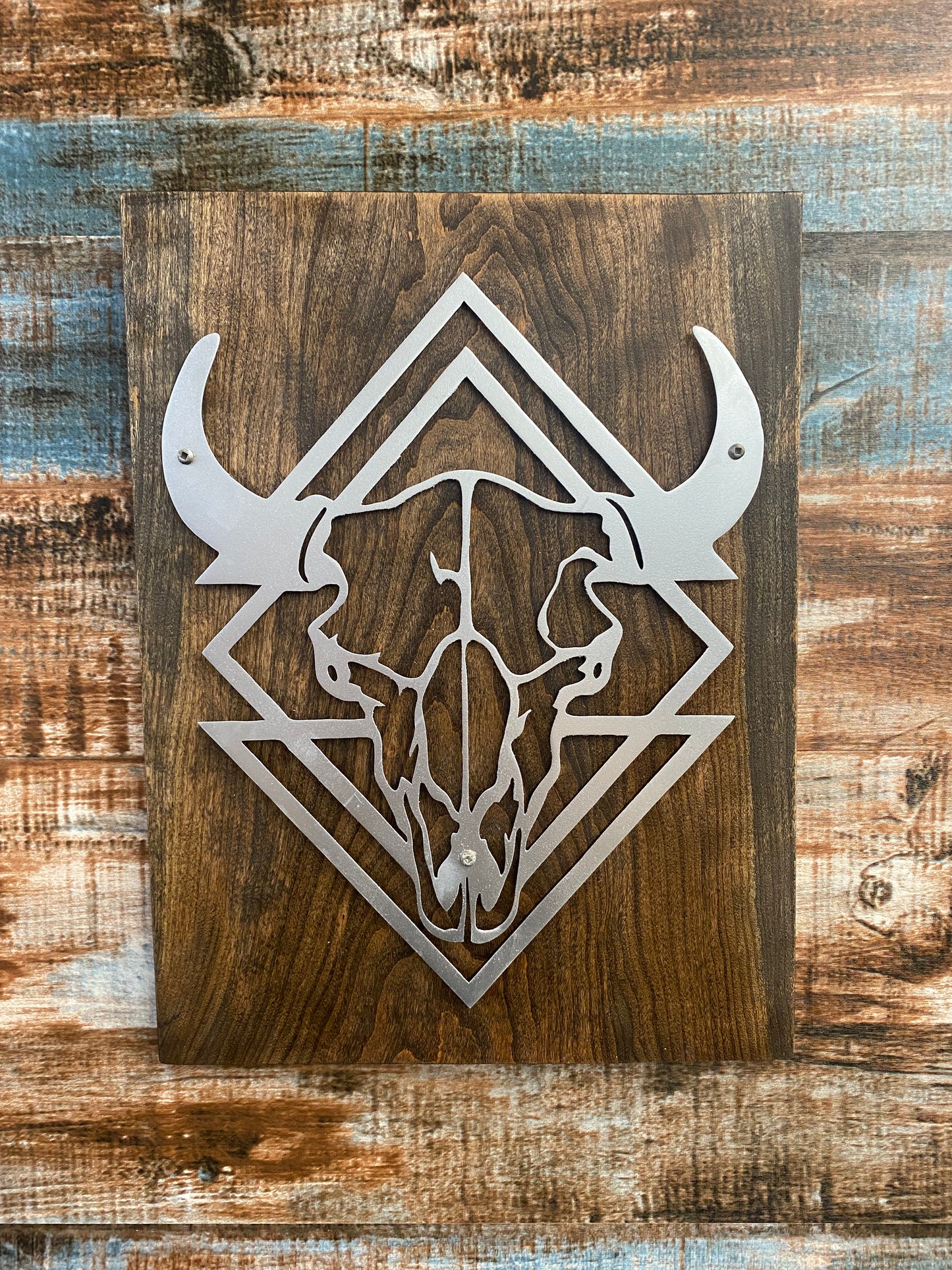 Rustic Geometric Skull Metal Art