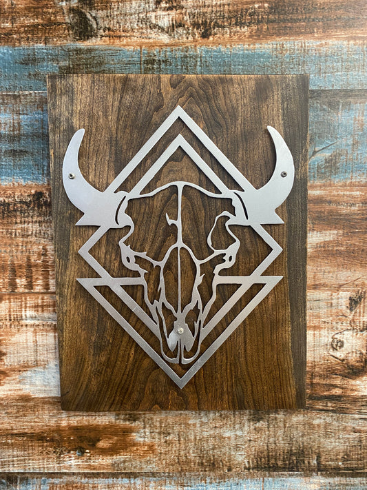Rustic Geometric Skull Metal Art