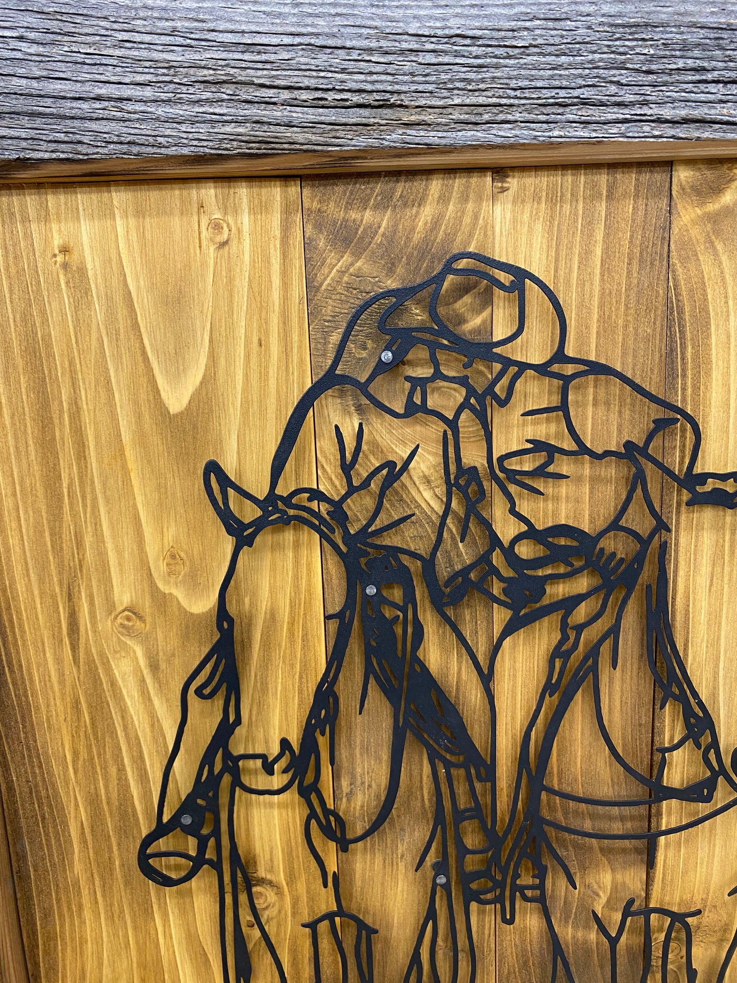 Rustic Horseback Couple Metal Art