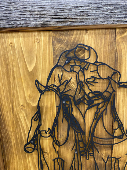 Rustic Horseback Couple Metal Art